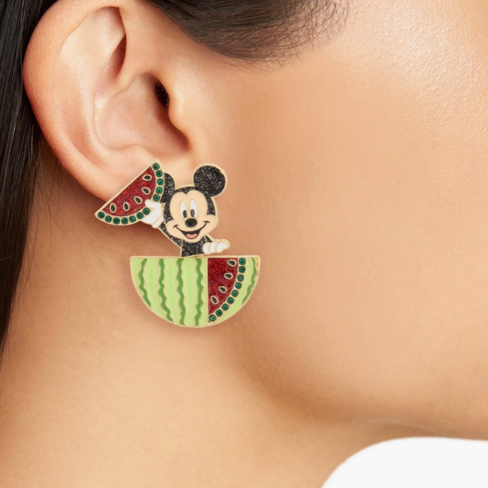 Disney + BaubleBar Mickey Mouse Watermelon Stud Earrings, (NIB) New in Box!